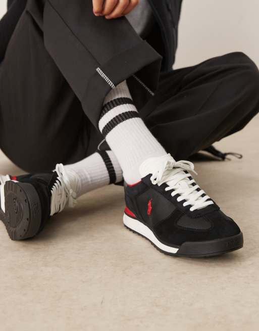 Polo Ralph Lauren Varick suede and ripstop trainers in black and grey, 4 of 5