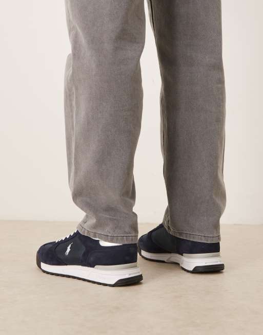 Polo Ralph Lauren Varick suede and ripstop trainers in navy, 3 of 5
