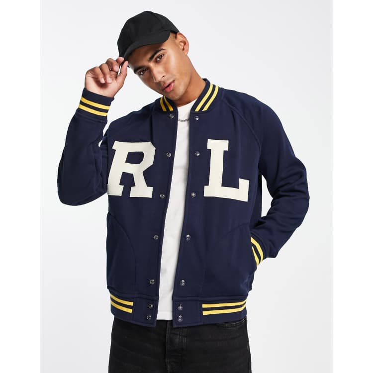 Polo Ralph Lauren varsity baseball sweat bomber jacket in navy | ASOS