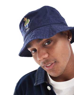 Polo Ralph Lauren varsity bear embroid logo twill bucket hat in navy φωτογραφία