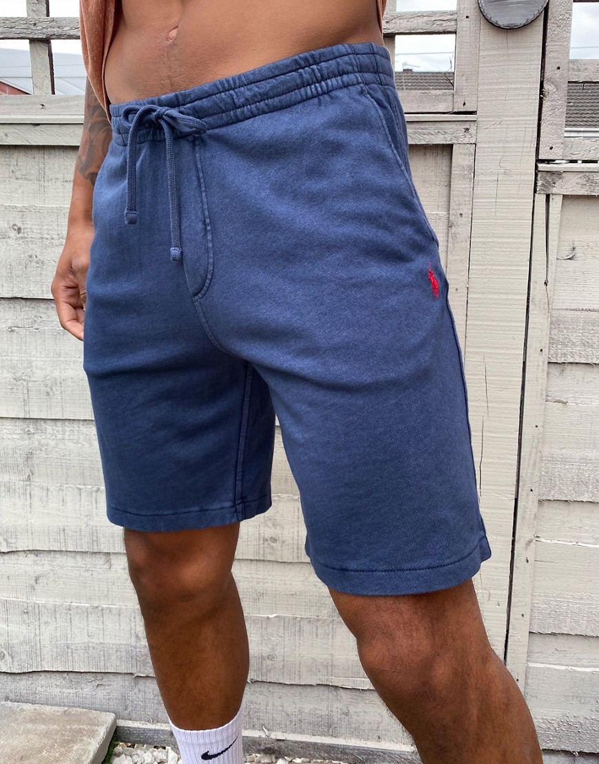 Polo Ralph Lauren - Vasket marineblå sweat-shorts i let frotté med spillerlogo