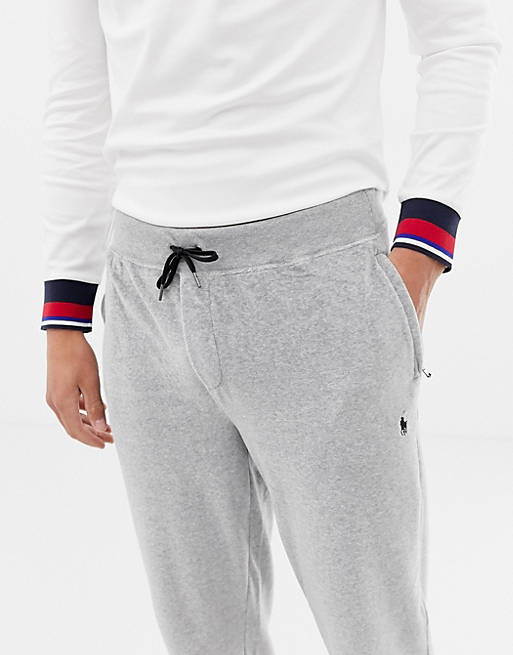 Polo Ralph Lauren velour cuffed joggers with player logo in grey marl | ASOS
