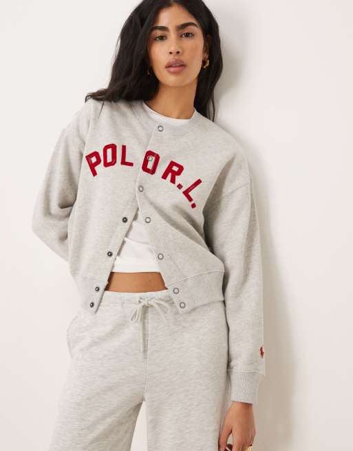 Polo Ralph Lauren - Vest van arctische fleece sweatshirtstof met logo op de voorkant in gemêleerd lichtgrijs