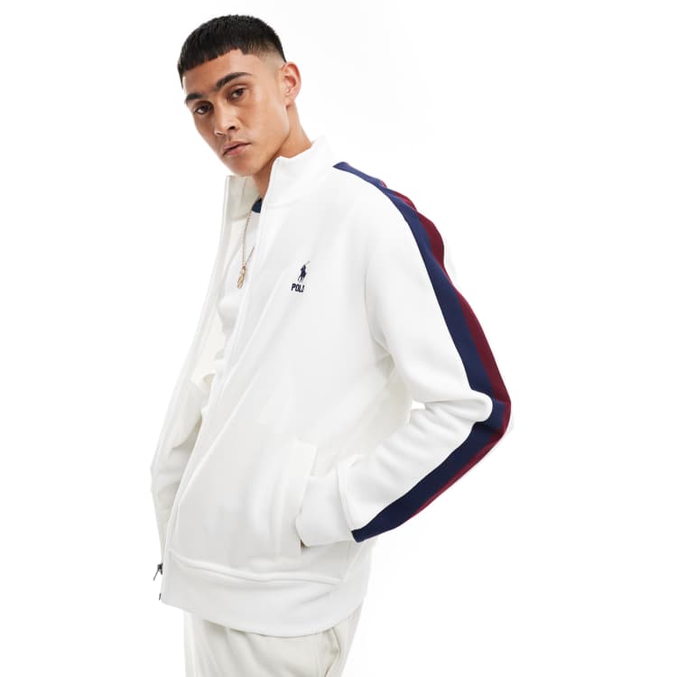 Polo Ralph Lauren Veste de survetement style retro sport en pique avec bande rayee et logo Blanc ASOS
