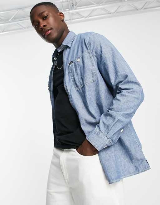 Polo Ralph Lauren Veste en jean style surchemise fermeture clair coupe oversize classique Bleu d lav moyen