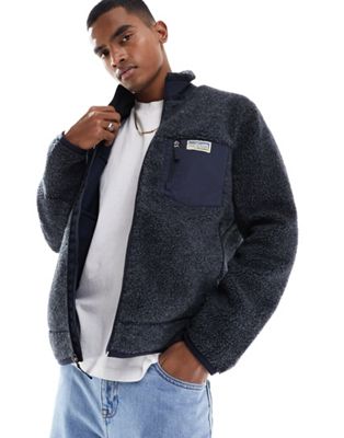 Polo Ralph Lauren bonded sherpa borg sweats jacket in navy marl - ASOS Price Checker