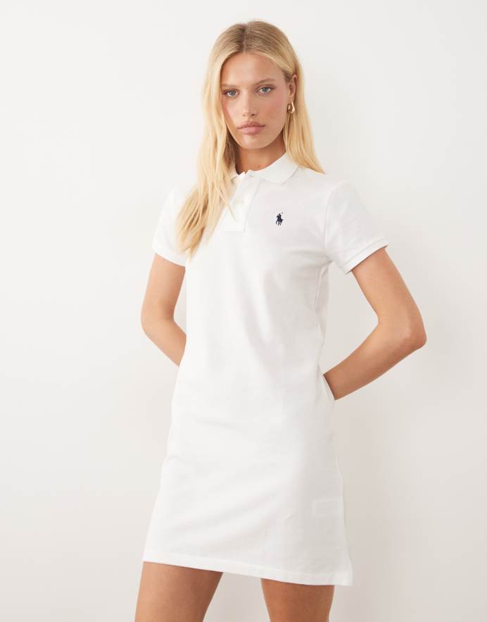 Polo Ralph Lauren Vestido blanco casual de manga corta con cuello tipo polo