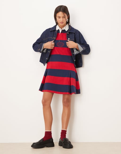 Polo Ralph Lauren - Vestito a righe rosse e blu navy a maniche corte con colletto, 2 di 4