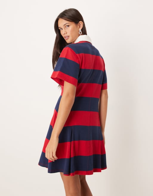 Polo Ralph Lauren - Vestito a righe rosse e blu navy a maniche corte con colletto, 4 di 4