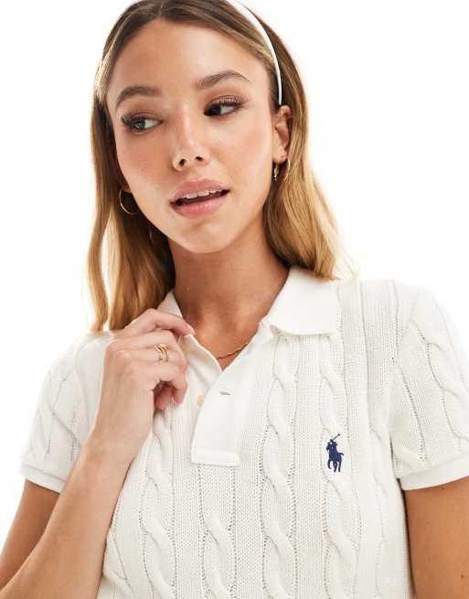 Polo Ralph Lauren Vestito in maglia bianco a trecce con colletto stile polo ASOS