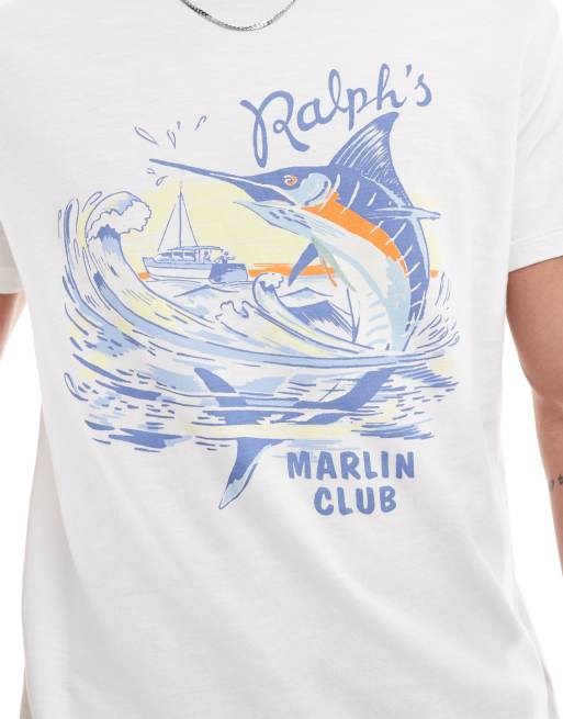 Polo Ralph Lauren vintage fit marlin club print t-shirt in cream 