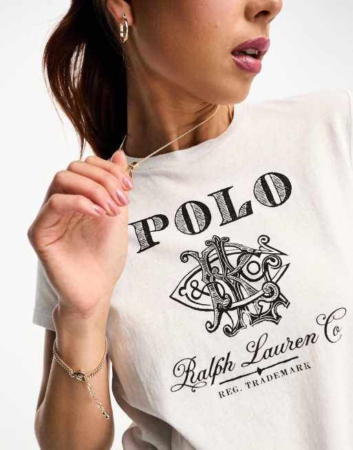 Polo Ralph Lauren Vintage T Shirt in WeiB mit Wappen Logo Print ASOS