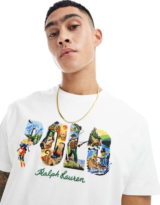 Polo Ralph Lauren – Vit, klassisk t-shirt i oversize med blommig logga