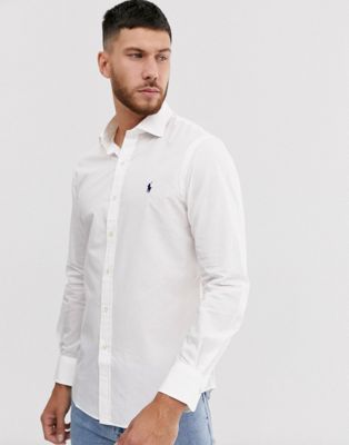 Polo Ralph Lauren – Vit poplinskjorta med smal passform, spetsig krage och logga