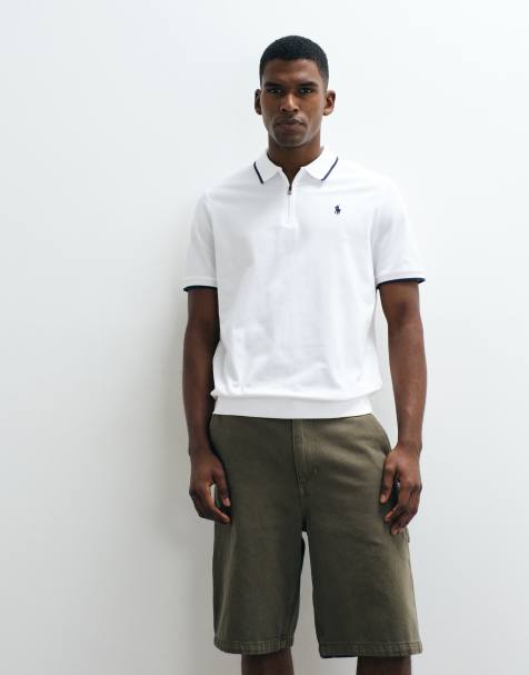 Polo Ralph Lauren – Vit, stickad pikétröja med normal passform och kort dragkedja - view 1