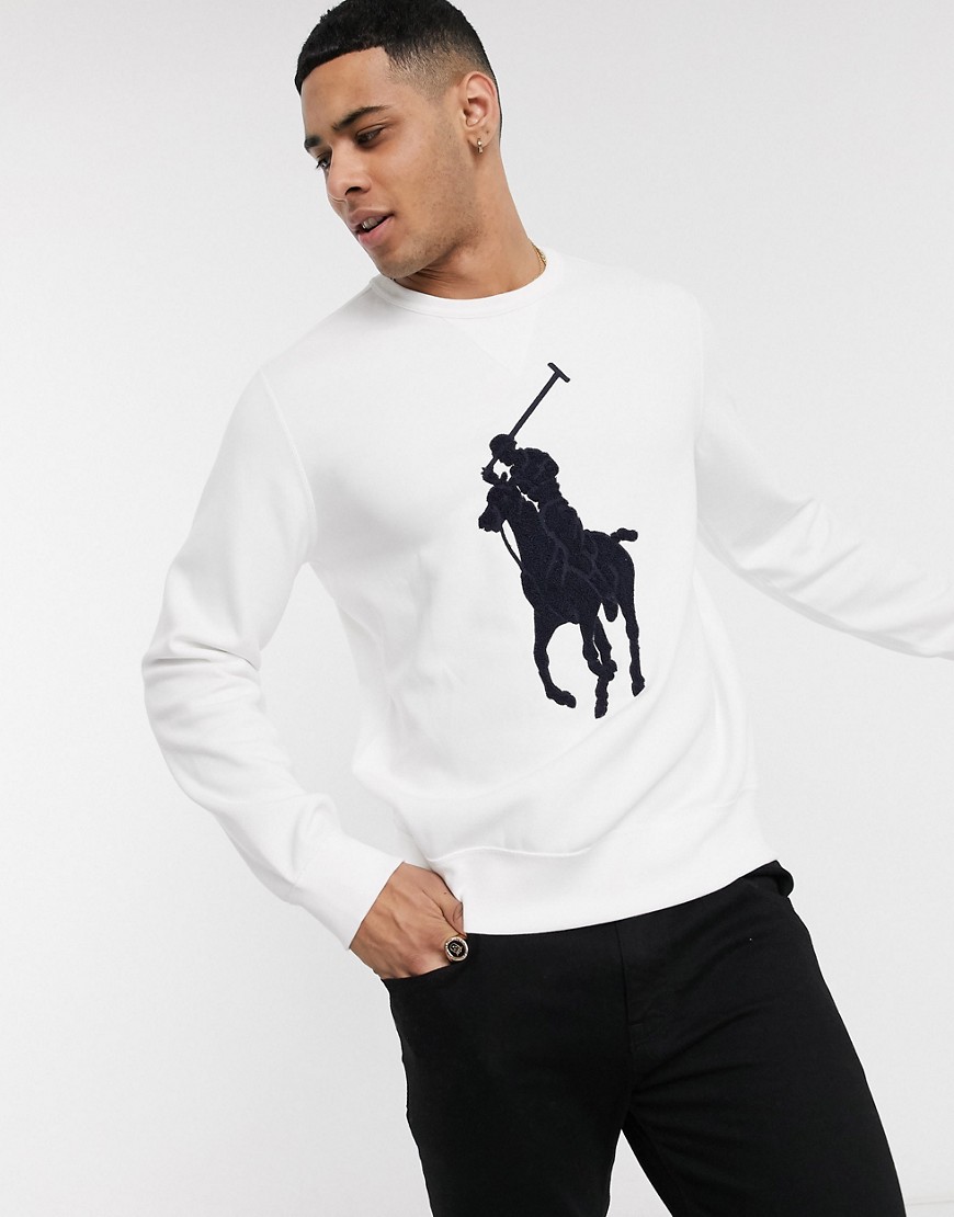 Polo Ralph Lauren – Vit sweatshirt med rund halsringning och stor applicerad logga