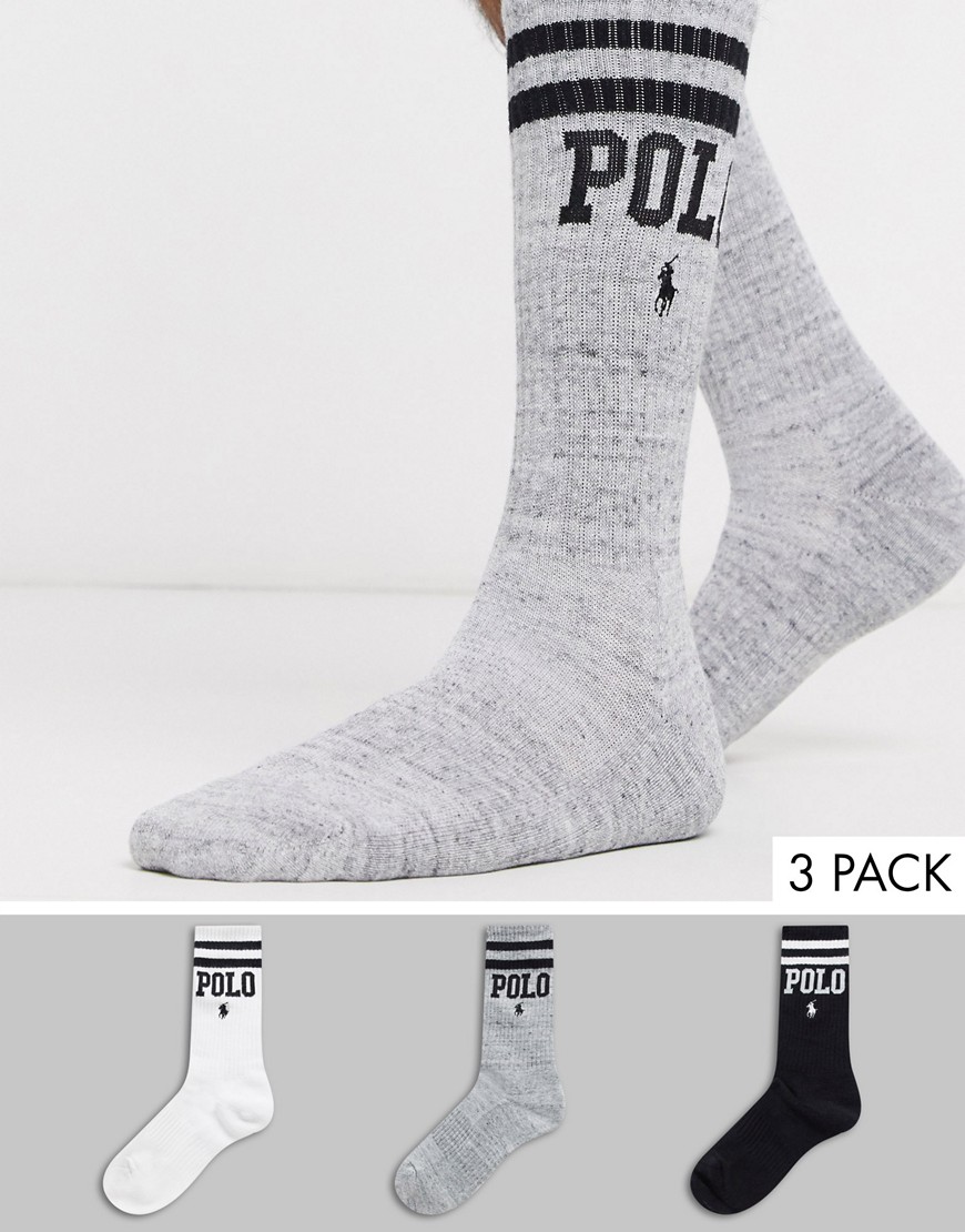 Polo Ralph Lauren – Vita/grå/svarta sportstrumpor med polologga