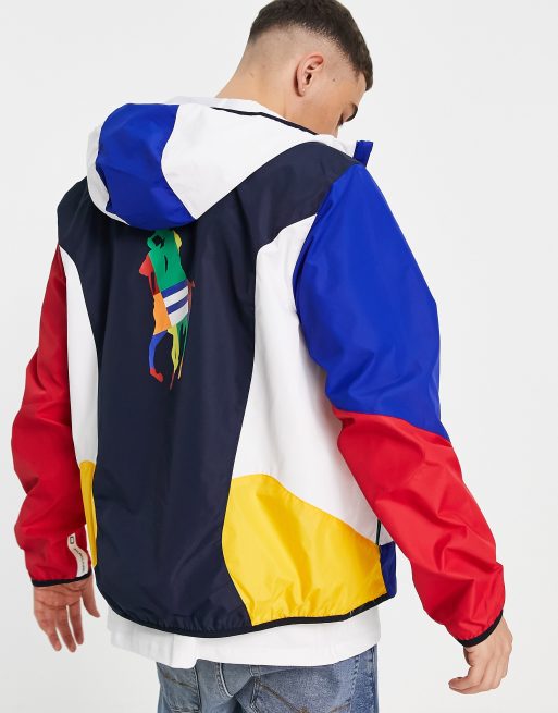 Polo Ralph Lauren Vital colourblock pony back print lined hooded  windbreaker jacket in white | ASOS