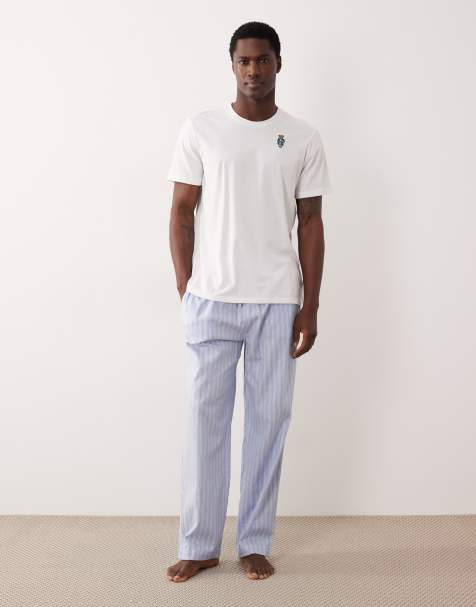 Polo Ralph Lauren – Vitt och blått pyjamasset med t-shirt med björnlogga och randiga byxor - view 1