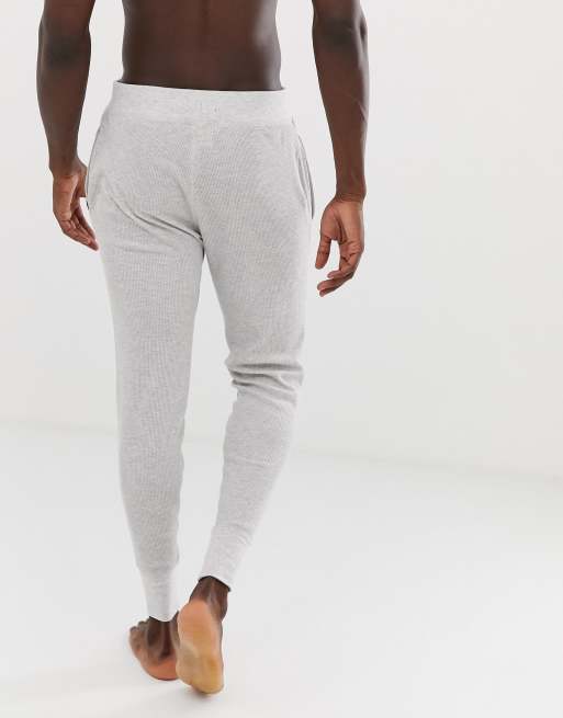 Polo Ralph Lauren waffle knit cuffed lounge jogger with polo player logo in  grey | ASOS