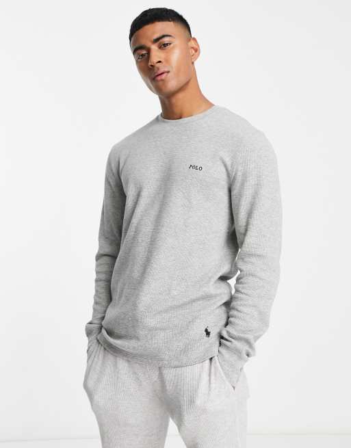 Polo Ralph Lauren waffle long sleeve t-shirt in gray with logo