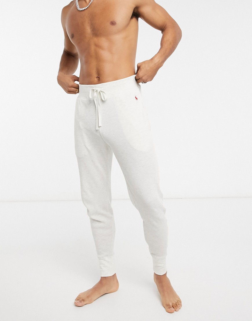 Polo Ralph Lauren waffle sweatpants in cream with logo-White
