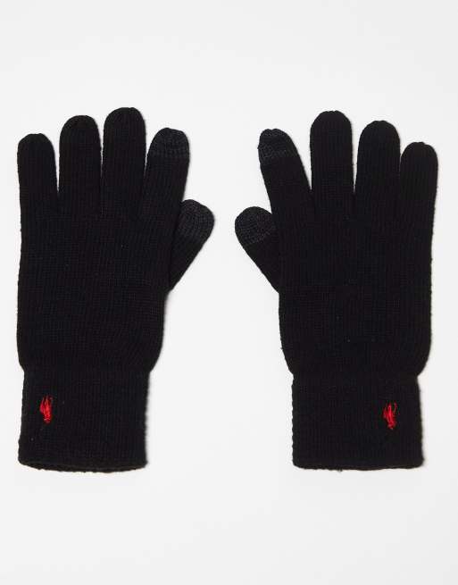 Polo Ralph Lauren – Weiche Handschuhe mit Touchscreen-Funktion in Schwarz mit Wollanteil und Logo