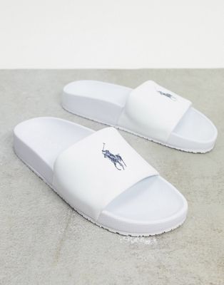 Polo Ralph Lauren – Weiße Slider mit marineblauem Logo