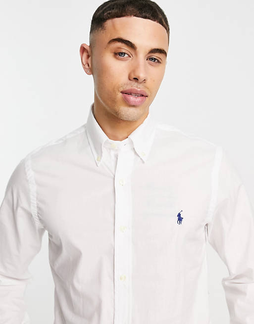 Polo Ralph Lauren – Weißes Popeline-Hemd in schmaler Passform