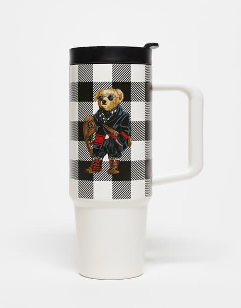 Polo Ralph Lauren – Wiederverwendbare Wasserflasche in Schwarz und Weiß mit Strohhalm und Polo Bear-Motiv - view 1