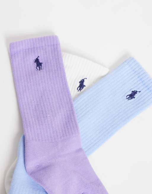 Polo Ralph Lauren Wimbledon capsule 3 pack crest logo crew socks in purple, blue and white, 2 of 3