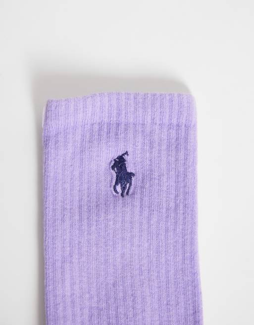 Polo Ralph Lauren Wimbledon capsule 3 pack crest logo crew socks in purple, blue and white, 3 of 3