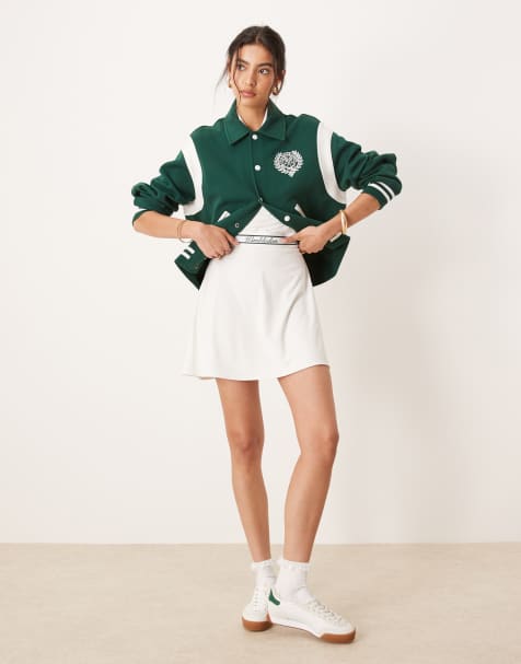 Polo Ralph Lauren Wimbledon capsule back crest logo double knit baseball jacket in dark green - view 1