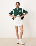 [Polo Ralph Lauren] Polo Ralph Lauren Wimbledon capsule back crest logo double knit baseball jacket in dark green-White S Dark green