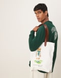 [Polo Ralph Lauren] Polo Ralph Lauren Wimbledon capsule bear print medium canvas tote in white One Size white