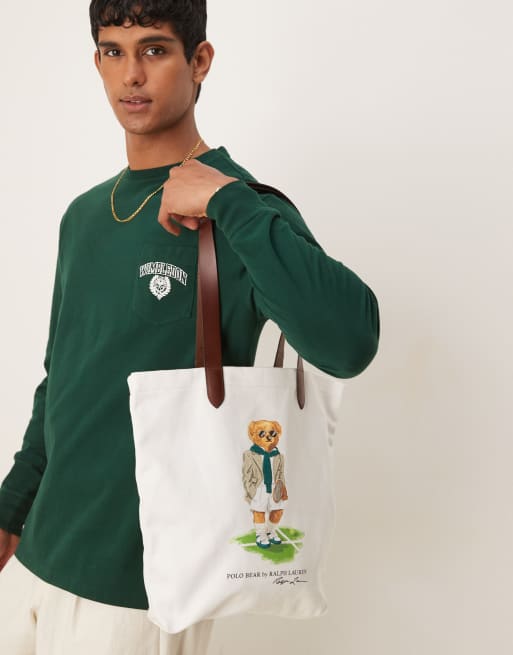 Polo Ralph Lauren Wimbledon capsule bear print medium canvas tote - Main Image
