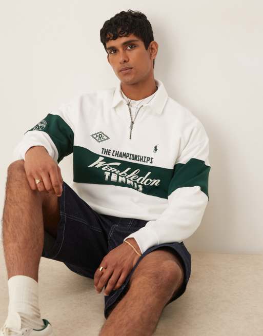 Polo Ralph Lauren – Wimbledon Capsule – Biała bluza z wstawką z logo na piersi i zamkiem pod szyją