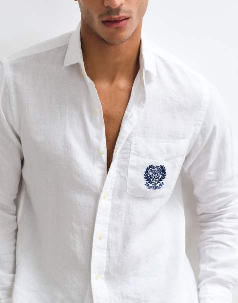 Polo Ralph Lauren – Wimbledon Capsule – Biała lniana koszula z haftowanym herbem na kieszeni - view 1