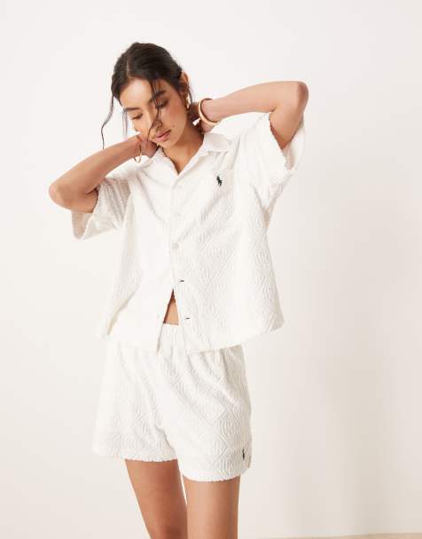 Polo Ralph Lauren - Wimbledon Capsule - Camicia in spugna bianca a maniche corte con logo jacquard in coordinato - view 1