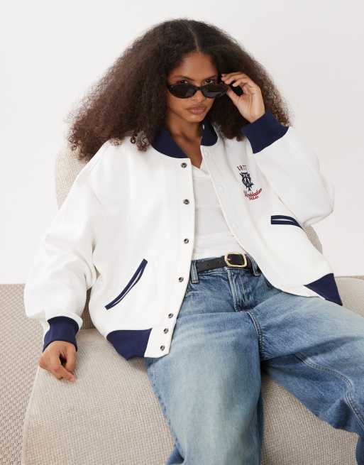 Polo Ralph Lauren Wimbledon capsule chest and back embroidered bomber jacket in white, 2 of 5