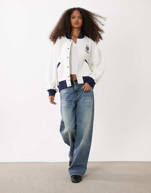 Polo Ralph Lauren Wimbledon capsule chest and back embroidered bomber jacket in white, 3 of 5