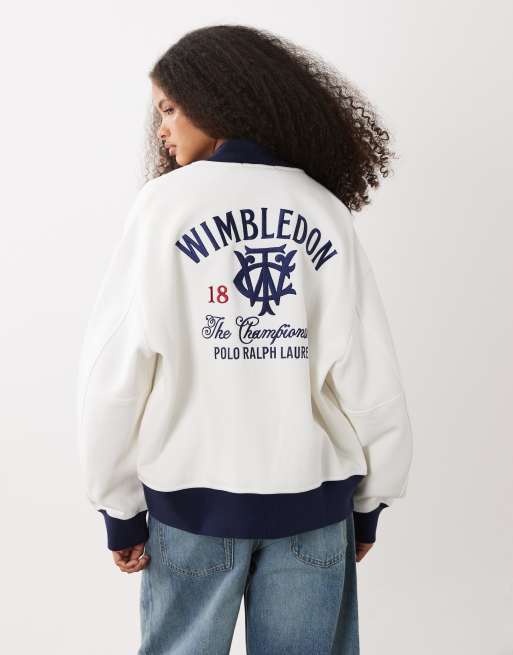Polo Ralph Lauren Wimbledon capsule chest and back embroidered bomber jacket in white, 4 of 5