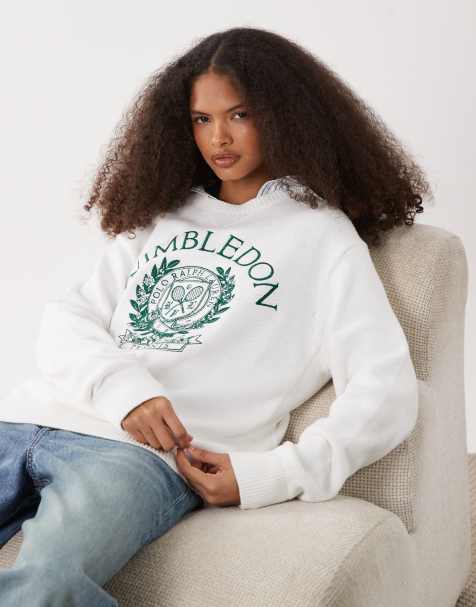 Polo Ralph Lauren Wimbledon capsule chest embroidered cotton knitted jumper in white - view 1