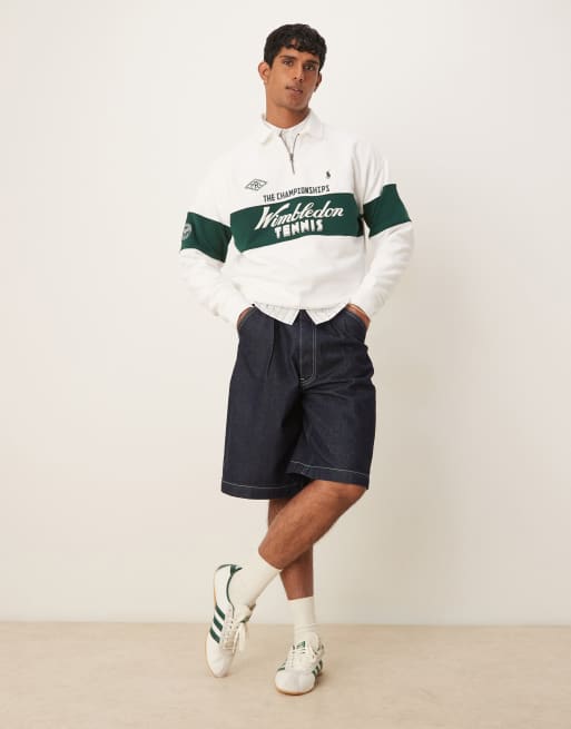 Polo Ralph Lauren Wimbledon capsule chest panel logo half zip sweatshirt in white, 2 of 4