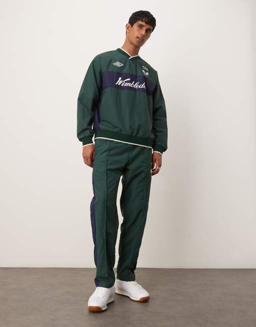 Polo Ralph Lauren Wimbledon capsule chest panel v-neck knit jumper and tennis track pants set in dark green