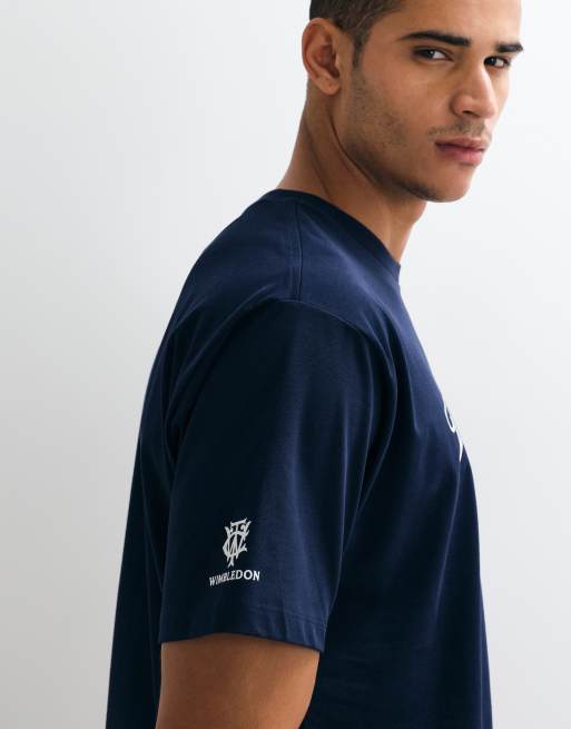Polo Ralph Lauren Wimbledon capsule chest script logo print t-shirt in navy, 4 of 5