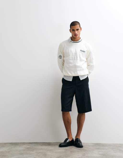 Polo Ralph Lauren Wimbledon capsule chest script rib detail sweatshirt in white, 3 of 6