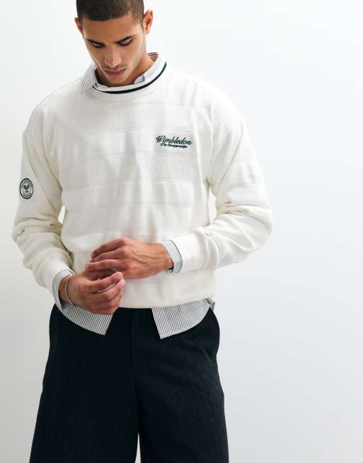 Polo Ralph Lauren Wimbledon capsule chest script rib detail sweatshirt in white, 5 of 6