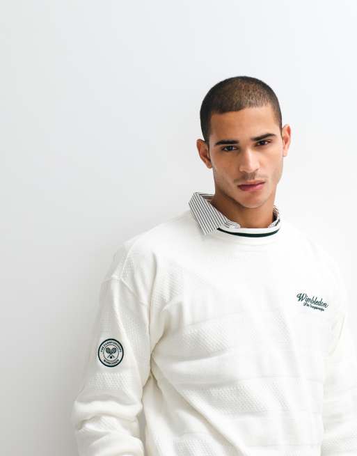 Polo Ralph Lauren Wimbledon capsule chest script rib detail sweatshirt in white, 6 of 6