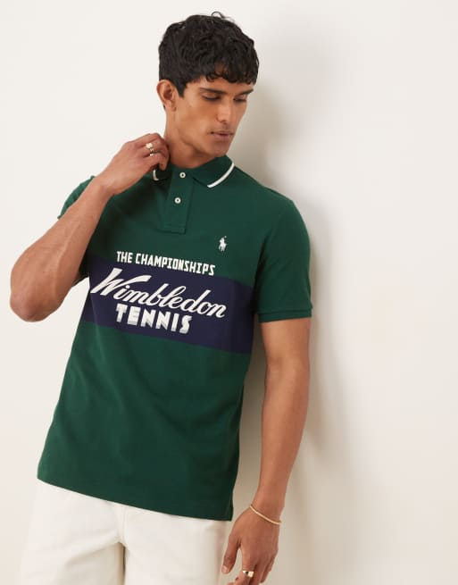 Polo Ralph Lauren – Wimbledon Capsule – Ciemnozielona koszulka polo z piki ze wstawką na piersi i kontrastowym wykończeniem
